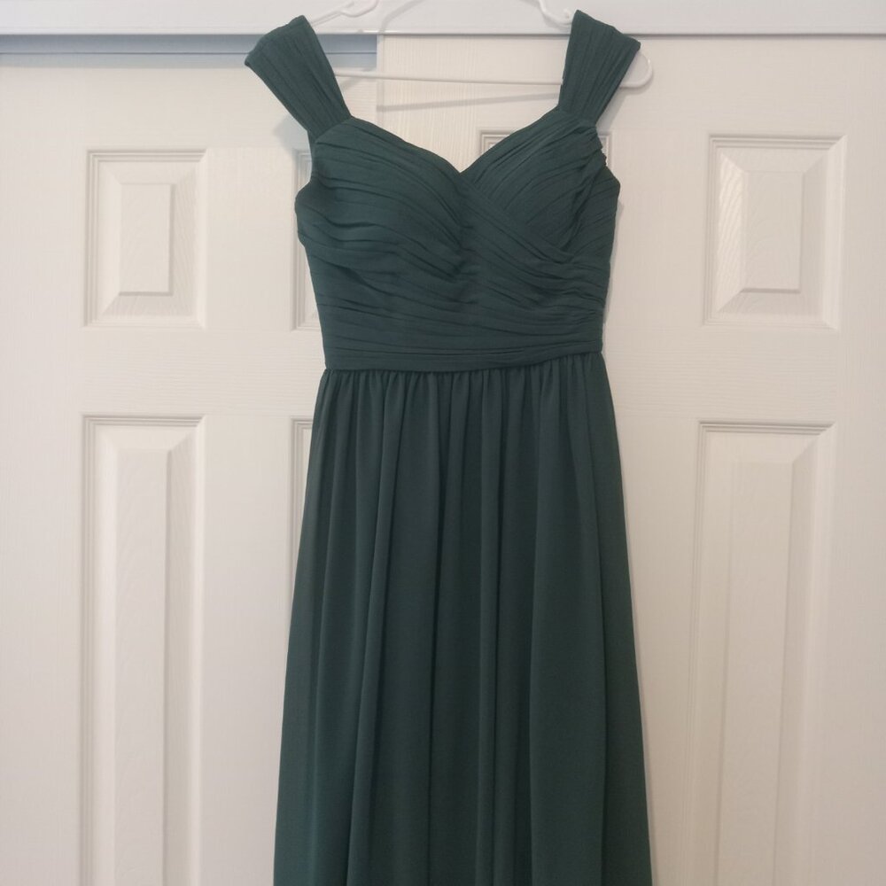 AW bridal knee length chiffon dress in forest green
